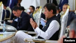 Pakistani Prime Minister Imran Khan attends the Shanghai Cooperation Organization summit in Dushanbe, Tajikistan, Sept. 17, 2021.