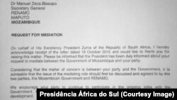 Presidência da África do Sul responde à Renamo