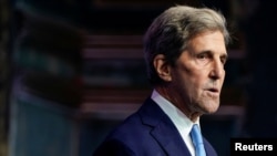 John Kerry, U.S. President-elect Joe Biden's special presidential envoy for climate appointee, speaks as President-elect Biden announces his national security nominees and appointees at his transition headquarters in Wilmington, Delaware, Nov. 24, 2020.