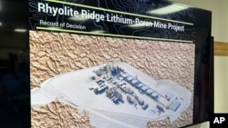 A rendering of a processing facility planned at Ioneer Ltd's lithium mine is shown by the U.S. Bureau of Land Management during a press conference in Reno, Nevada, Oct. 24, 2024, announcing the bureau's approval of a permit for the project.