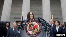 Marilyn Mosby, la fiscal estatal de Baltimore habla con la prensa sobre el caso de Freddie Gray.