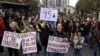 Demonstrators protest after a fatal roof collapse at a railway station in the Serbian city of Novi Sad, for which they blame negligence and corruption by the authorities, in front of the government in Belgrade, Serbia, Nov. 3, 2024. 