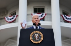 El presidente de Estados Unidos, Joe Biden, pronuncia un discurso en la Casa Blanca durante la celebración del Día de la Independencia en Washington, el 4 de julio de 2021.