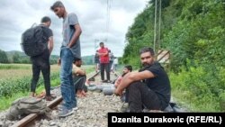 Migrants in Bosnian city of Bosanska Otoka, August 24, 2020.
