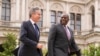 U.S. Secretary of State Antony Blinken, left, talks to Britain's Foreign Secretary David Lammy as he arrives for a meeting at the Foreign, Commonwealth and Development Office (FCDO) in London, Sept. 10, 2024.