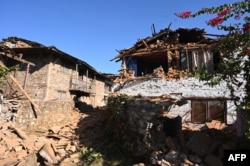Homes are left damaged in Jajarkot, Nepal, on Nov. 4, 2023, following an overnight 5.6-magnitude earthquake.
