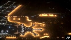 In this Sept. 24, 2019, photo, the new Beijing Daxing International Airport is seen from above in an aerial view in Beijing.