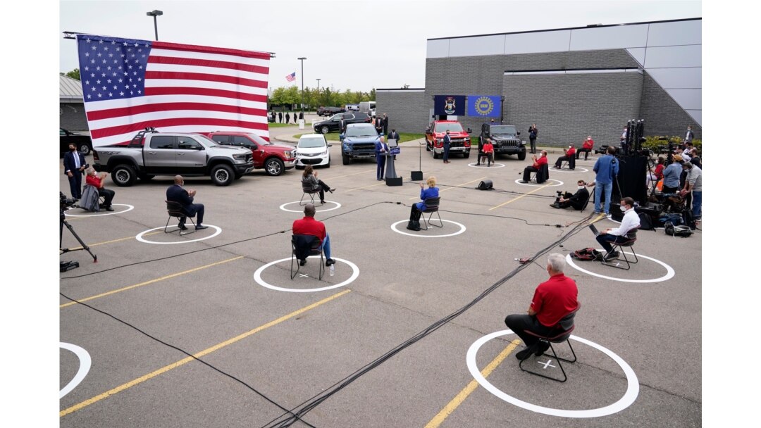Democratic presidential candidate former Vice President Joe Biden speaks during a campaign event at UAW Region 1 headquarters in Warren, Mich., Sept. 9, 2020.