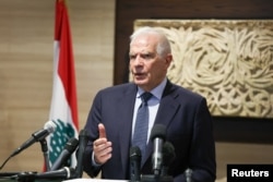 Kepala kebijakan luar negeri Uni Eropa Josep Borrell berbicara dalam konferensi pers setelah bertemu dengan Ketua Parlemen Lebanon Nabih Berri di Beirut, Lebanon, 24 November 2024. (Foto: Reuters)