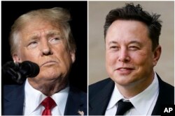 ARCHIVO - Esta combinación de fotografías muestra al expresidente Donald Trump durante un mitin en el aeropuerto Minden Tahoe en Minden, Nevada, el 8 de octubre de 2022, a la izquierda, y a Elon Musk en Wilmington, Delaware, el 12 de julio de 2021.