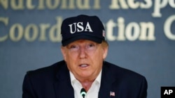 President Donald Trump speaks at the Federal Emergency Management Agency (FEMA), Sunday, Sept. 1, 2019, in Washington. 