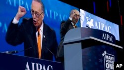 Senate Minority Leader Charles Schumer of N.Y. speaks at the 2017 American Israel Public Affairs Committee (AIPAC) Policy Conference, March 28, 2017, at the Washington Convention Center in Washington. 