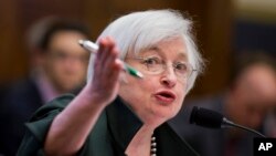 Federal Reserve Chair Janet Yellen testifies before the House Financial Services Committee hearing on monetary policy and the state of the economy, on Capitol Hill in Washington, July 15, 2015.