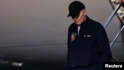 U.S. President Joe Biden deboards Air Force One, at Dover Air Force Base in Dover