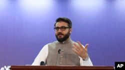 Afghanistan's National Security Adviser Hamdullah Mohib speaks during a news conference in Kabul, Afghanistan, Oct. 29, 2019.