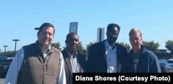 Congressman Thomas Garrett, from left, meets with Pastor Hassan Abduraheem, another Sudanese pastor, Robert Johansen, Adburaheem's new pastor at Tar Wallet Baptist Church.