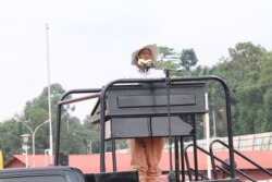 President Yoweri Museveni addresses a gathering that had participated in the anti-corruption walk in Kampala, Uganda, Dec. 4, 2019. (Halima Athumani/VOA News)