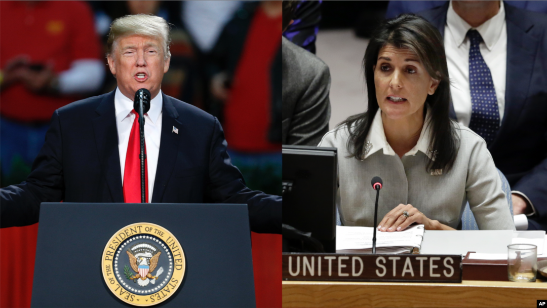 Tổng thống Mỹ Donald Trump và đại sứ Mỹ tại Liên hiệp quốc, Nikki Haley