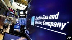 El logo de Pacific Gas & Electric Co. en la Bolsa de Nueva York, el lunes 14 de enero de 2019.