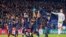 Les joueurs du PSG célèbrent leur victoire contre le FC Barcelone, France, le 14 février 2017