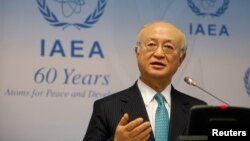 Dirjen Badan Energi Atom Internasional (IAEA), Yukiya Amano berbicara di Wina, Austria, Senin (6/3).