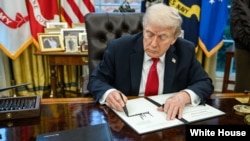 آرشیف: دونالد ترمپ، رییس جمهور ایالات متحده حین امضای یک فرمان اجرایی