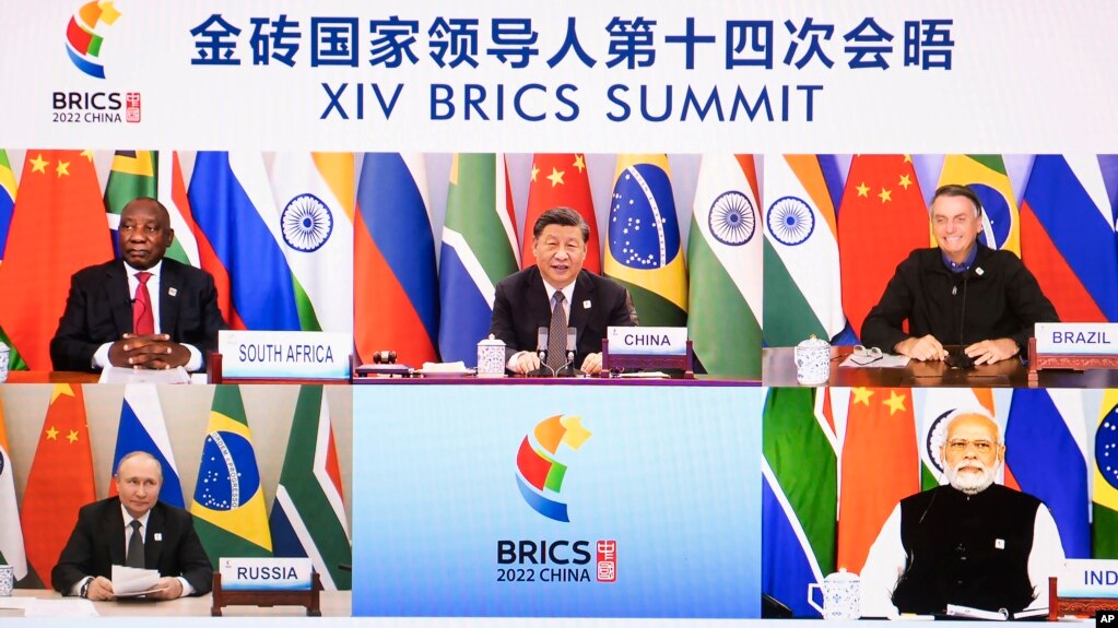 金砖国家领导人举行视频峰会。（2022年6月23日）(photo:VOA)