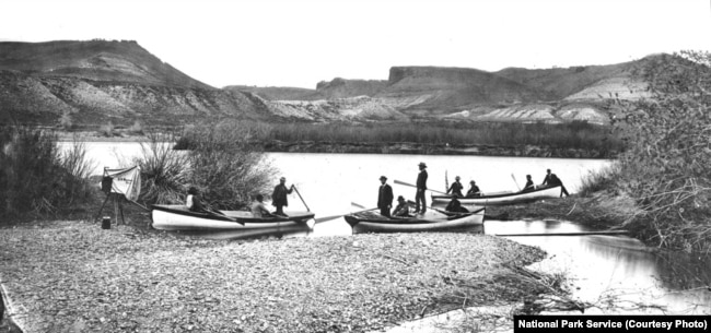 John Wesley Powell's group during their second expedition of the Grand Canyon, 1871.