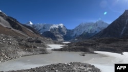 A view of the Imja glacial lake controlled exit channel in the Everest region of the Solukhumbu district, 140 km northeast of Kathmandu, Nov. 22, 2018. Nepal's Imja glacial lake would be a miracle to behold, were it not a portent of catastrophic floods.