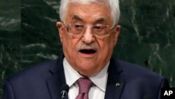 Le président de l'Autorité palestinienne fait un discours au cours de la 69ème session de l'Assemblée nationale des Nations Unies vendredi le 26 septembre 2014.