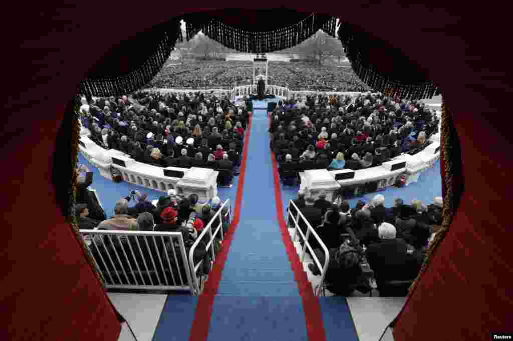 U.S. President Barack Obama delivers his inaugural address during the presidential inauguration on the West Front of the U.S. Capitol in Washington January 21, 2013