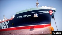 Kapal tanker minyak berbendera Inggris, Stena Impero milik Stena Bulk, yang disita Iran pada Juli tampak di Bandar Abbas, Iran, 22 Agustus 2019.