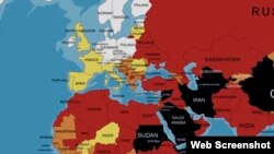 Χάρτης της οργάνωσης "Δημοσιογράφοι Χωρίς Σύνορα" που απεικονίζει την κατάσταση της Ελευθερίας του Τύπου σε χώρες γύρω από την Ελλάδα