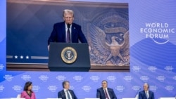 Presiden AS Donald Trump berbicara melalui telekonferensi video kepada Forum Ekonomi Dunia di Davos, Swiss hari Kamis (23/1).