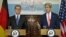 Secretary of State John Kerry (r) during a news conference with German Foreign Minister Guido Westerwelle at the State Department in Washington, May 31, 2013. 