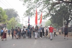 Anti-coup protesters march during a rally in Kalay, Sagaing region, Myanmar, March 30, 2021. (Credit: Citizen journalist via VOA Burmese Service)