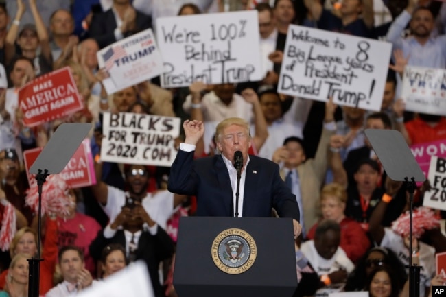 President Donald Trump speaks during a campaign rally in Melbourne, Florida, Feb. 18, 2017.
