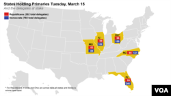 Delegates at stake on Tuesday, March 15