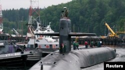 FILE - The USS Alabama returns to Naval Base Kitsap-Bangor in Bangor, Washington, May 14, 2016.