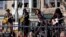 Members of the band Aerosmith (L-R) Brad Whitford, Tom Hamilton, Steven Tyler and Joe Perry perform in front of their old apartment building in Allston, Massachusetts, Nov. 5, 2012.