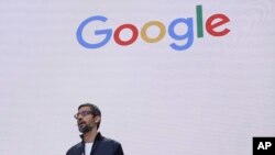순다르 피차이 구글 최고경영자(CEO)가 지난 5월 캘리포니아 마운틴뷰 행사에서 연설하고 있다. (자료사진)