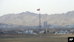 A view of Ki Jong Dong, North Korea, is seen from Observation Post Ouellette in the Demilitarized Zone, the tense military border between the two Koreas, in Panmunjom, South Korea, March 25, 2012.