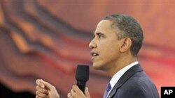 President Barack Obama participates in a youth town hall event broadcast live on BET, CMT and MTV networks, 14 Oct 2010