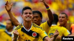 월드컵에 출전한 콜롬비아 대표팀의 주전 공격수 하메스 로드리게스. 4경기에서 5득점을 올리며 득점 선두를 달리고 있다.
