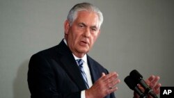 Menteri Luar Negeri AS Rex Tillerson pada saat konferensi pers di Sidang Umum PBB di New York, 20 September 2017.