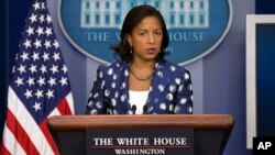 Penasihat Keamanan Nasional AS, Susan Rice berbicara kepada media di Washington DC (foto: dok).