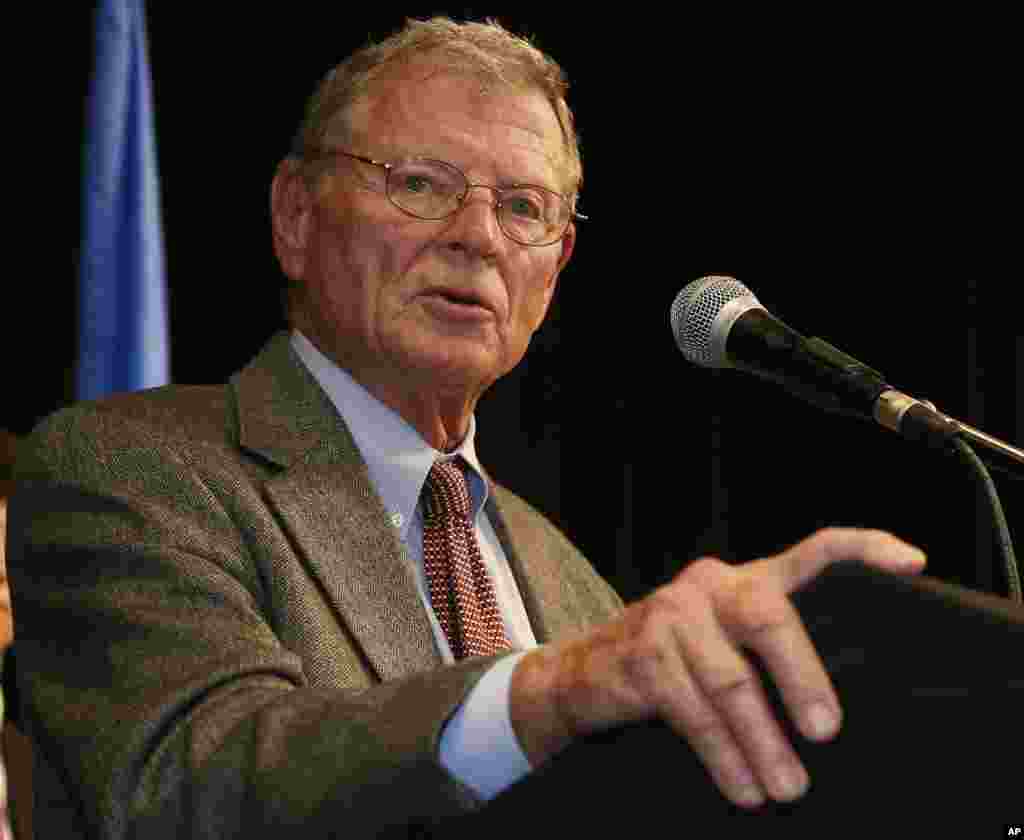 In Oklahoma, Republican Senator Jim Inhofe gives a victory speech at the Republican watch party in Oklahoma City on Nov. 4, 2014.