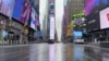 Times Square is eerily empty as most New Yorkers are teleworking these days. (Photo: Celia Mendoza /VOA) 