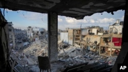 The destruction caused by the Israeli air and ground offensive is seen from a destroyed building in Jabaliya, Gaza Strip, Feb. 5, 2025.