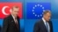 Turkish President Recep Tayyip Erdogan (L) stands with European Council President Donald Tusk before a meeting at the European Council in Brussels, Belgium, May 25, 2017.